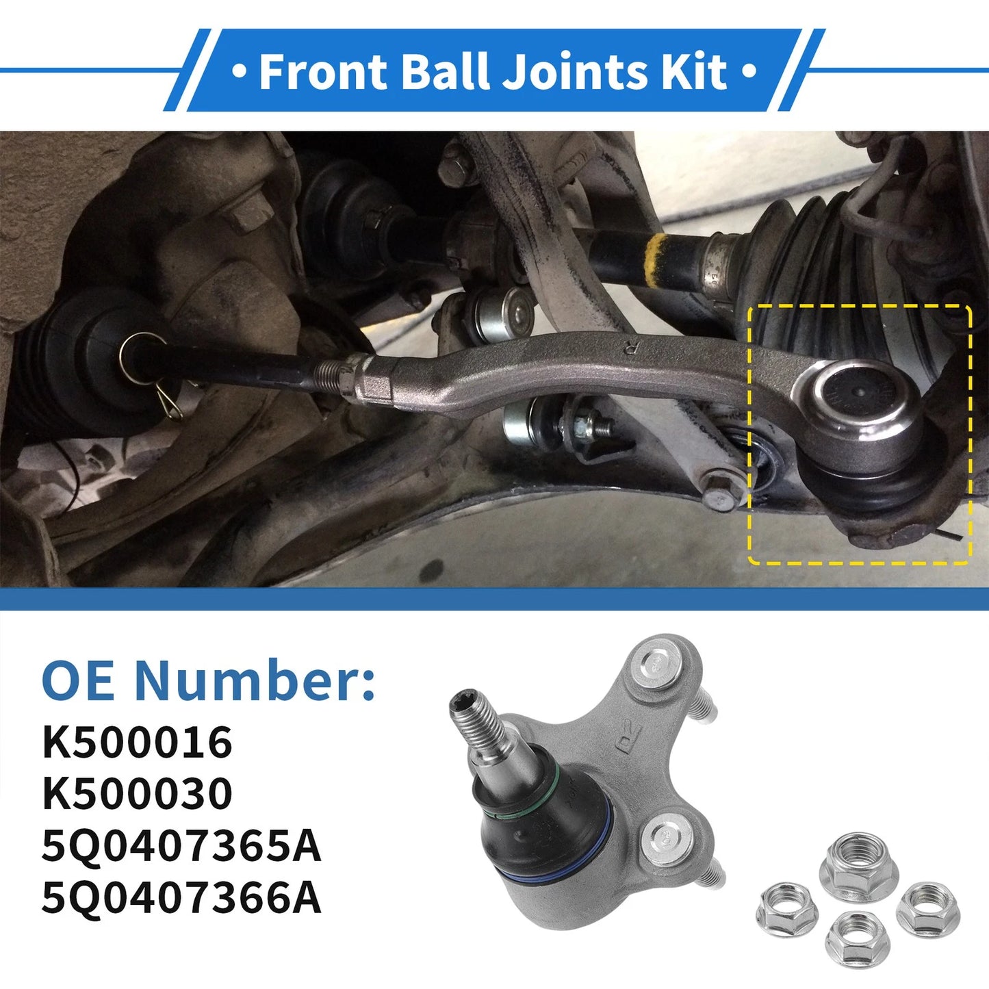2X Front Lower Ball Joints for VW Caddy (2004–2015) No.K500016/K500030/5Q0407365A