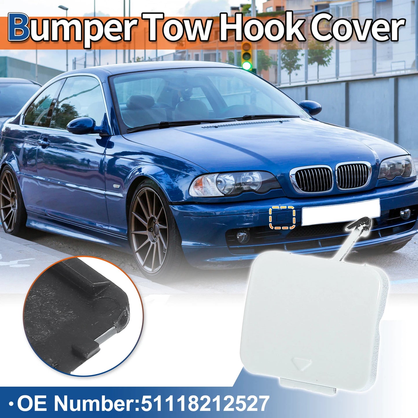 Tow Hook Cover for BMW 525i 528i 530i (2001–2007) No. 51118212527 White