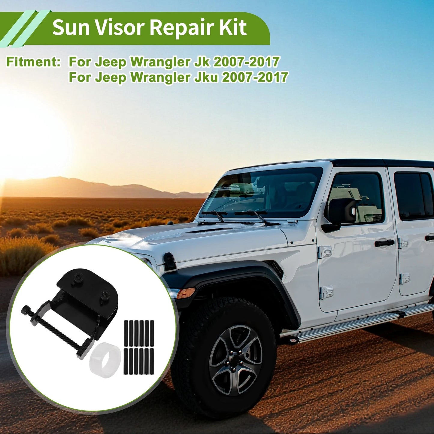 Set of 1 Sun Visor Repair Kit for Jeep Wrangler JK (2007–2017) Metal Black