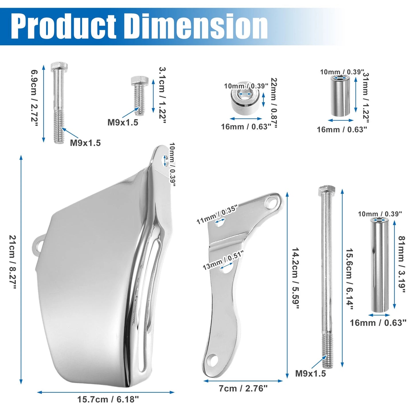 Polished Long Water Pump Alternator Bracket Kit for Chevy SBC 305 (1976–1986)