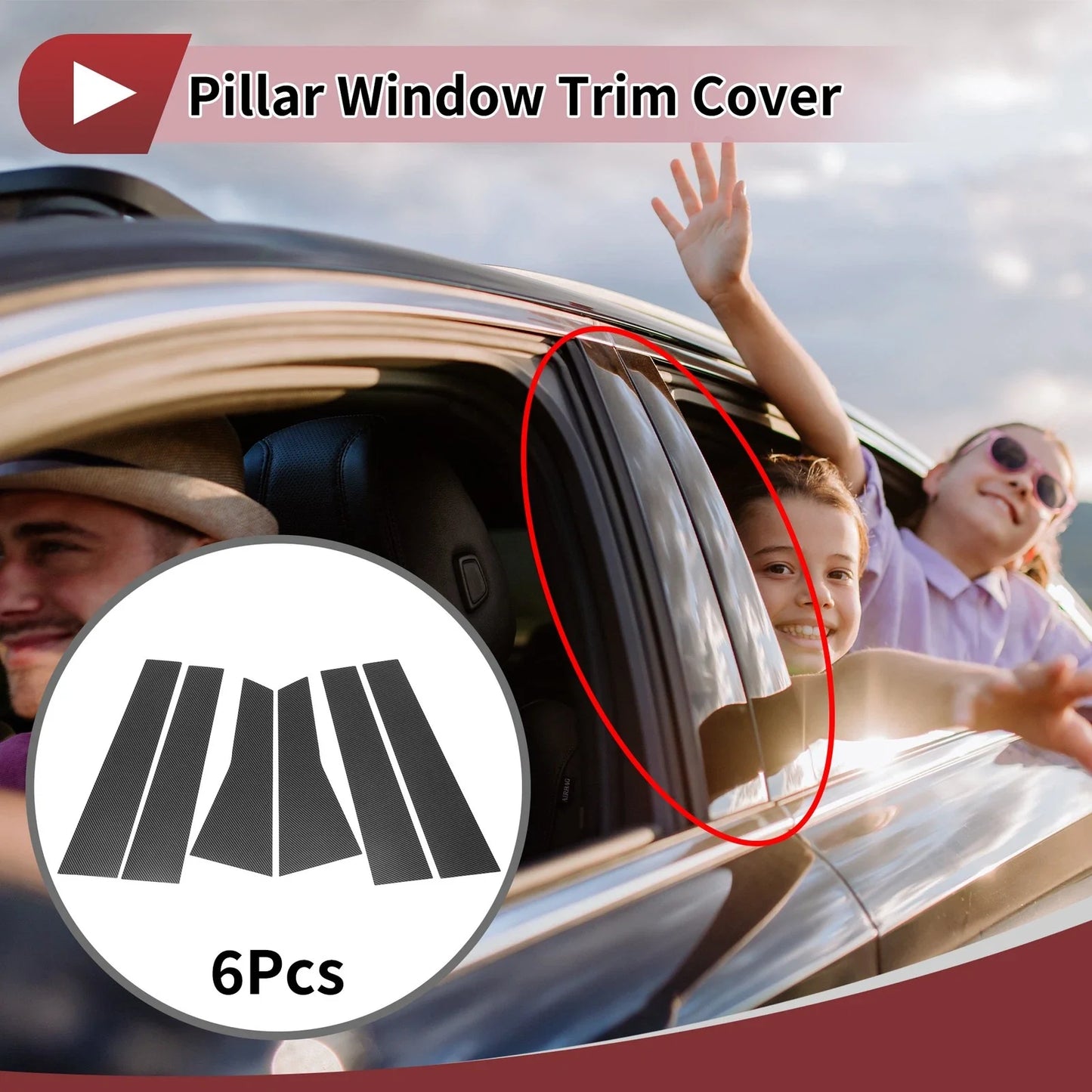 6 Pcs Door Pillar Window Trim for Mercedes-Benz B-Class (2020-2023) Black Carbon Fiber
