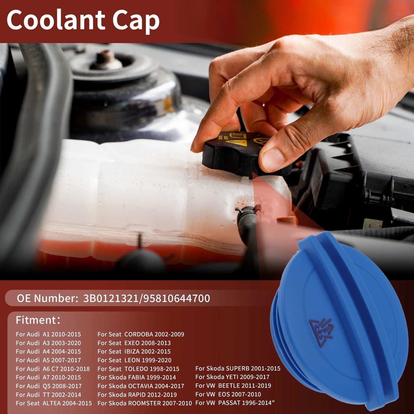 Coolant Cap for Audi A1 (2010–2015) No. 3B0121321 Blue
