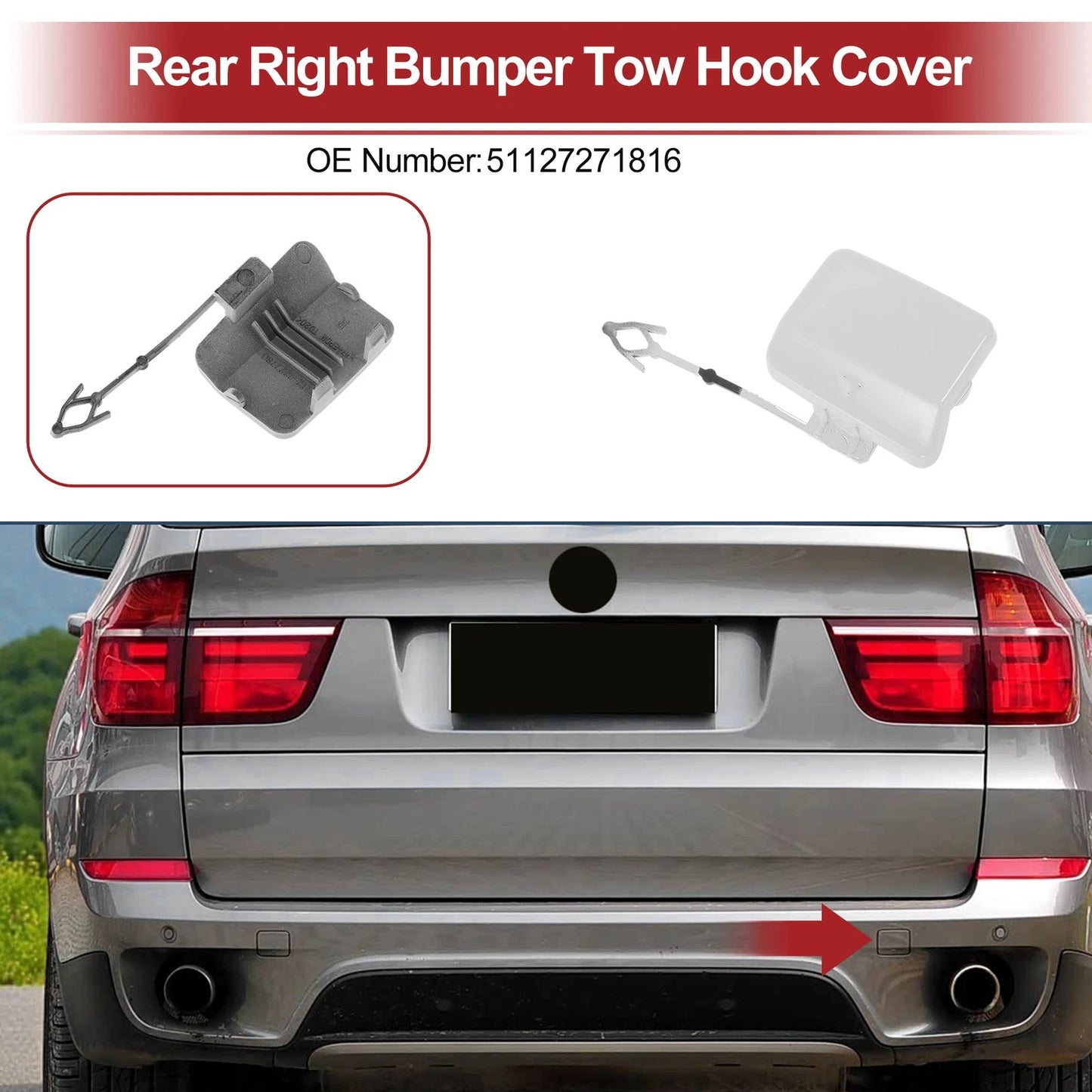 Tow Hook Cover Cap for BMW X5 E70 (2011–2013) No. 51127271816 White