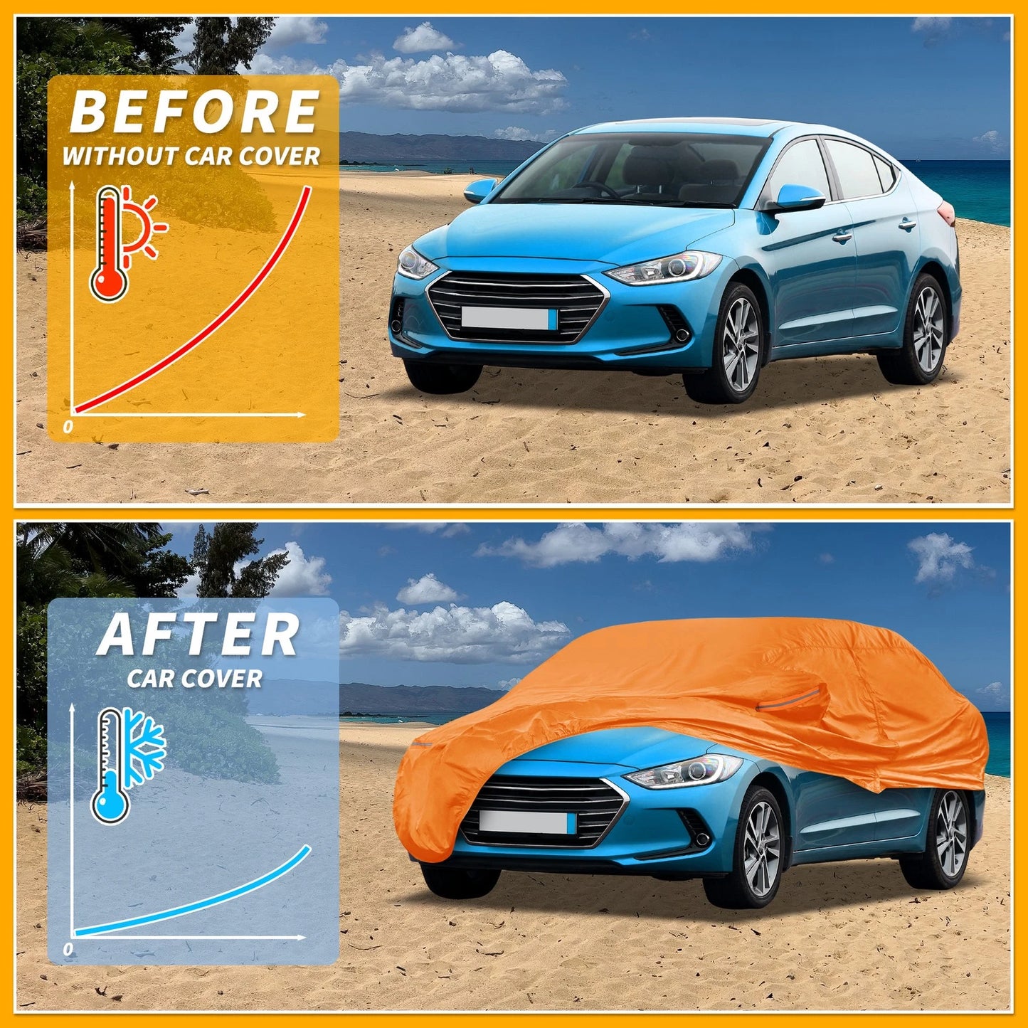 Waterproof Car Cover for Hyundai Elantra (All Weather, Orange, Zipper)