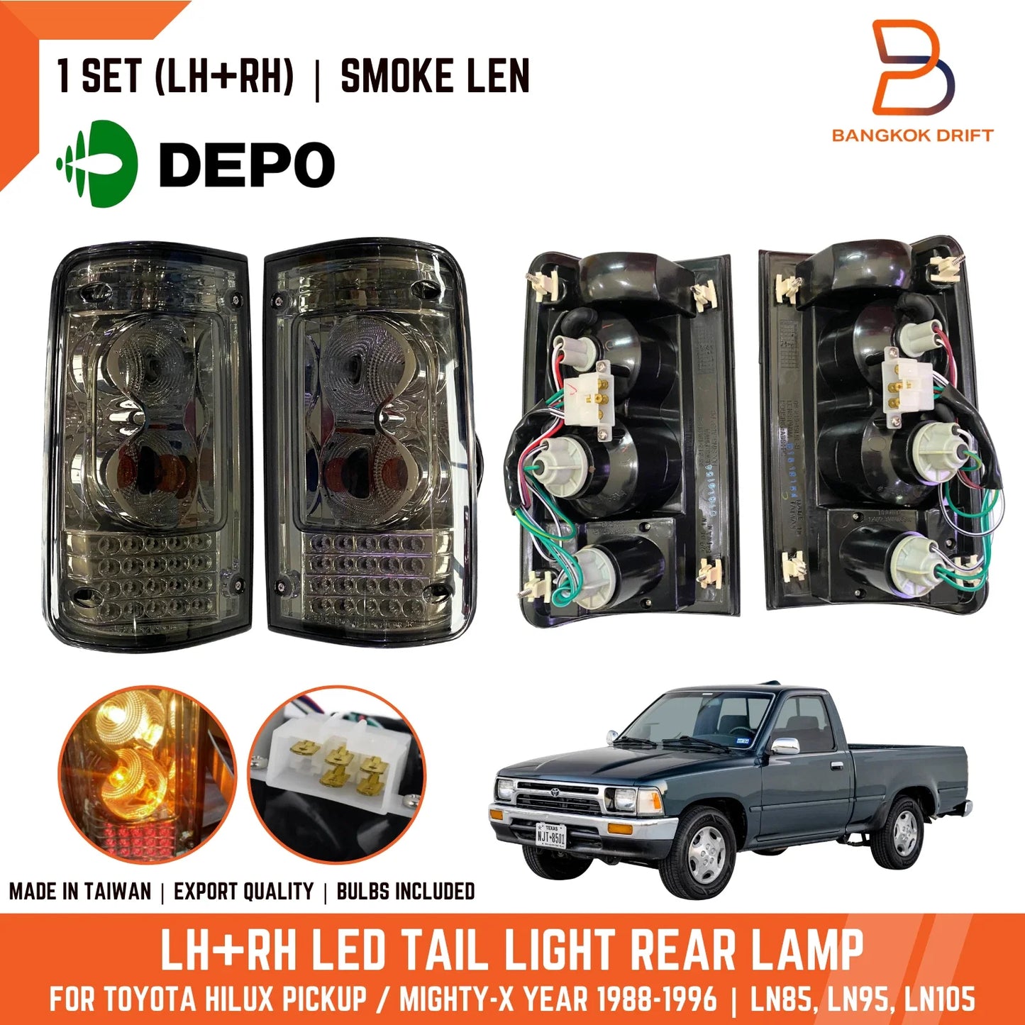 DEPO  Smoke LED Taillights for Toyota Hilux Ute (1988-1997)
