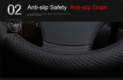 15" PU Leather Nonslip Car Steering Wheel Cover for Universal Models