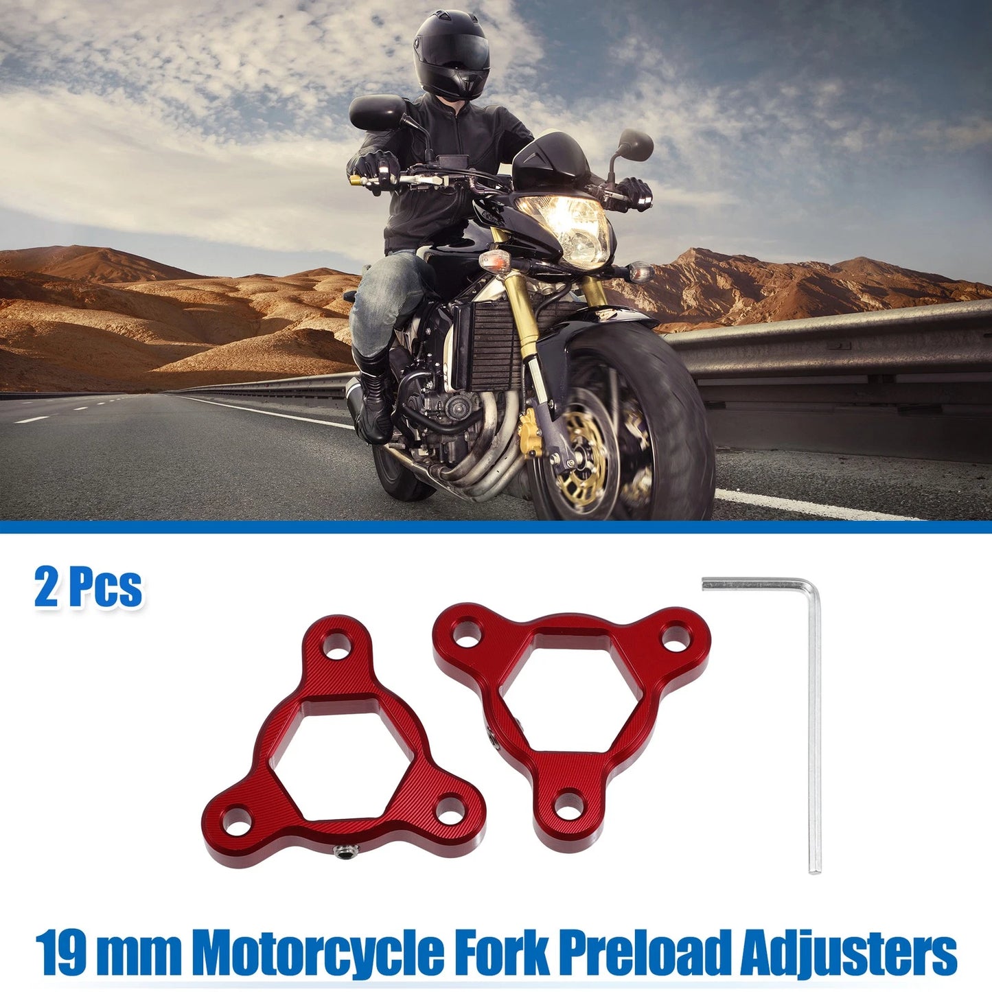 2X Fork Preload Adjusters for Motorcycle (Aluminum Alloy, Red)
