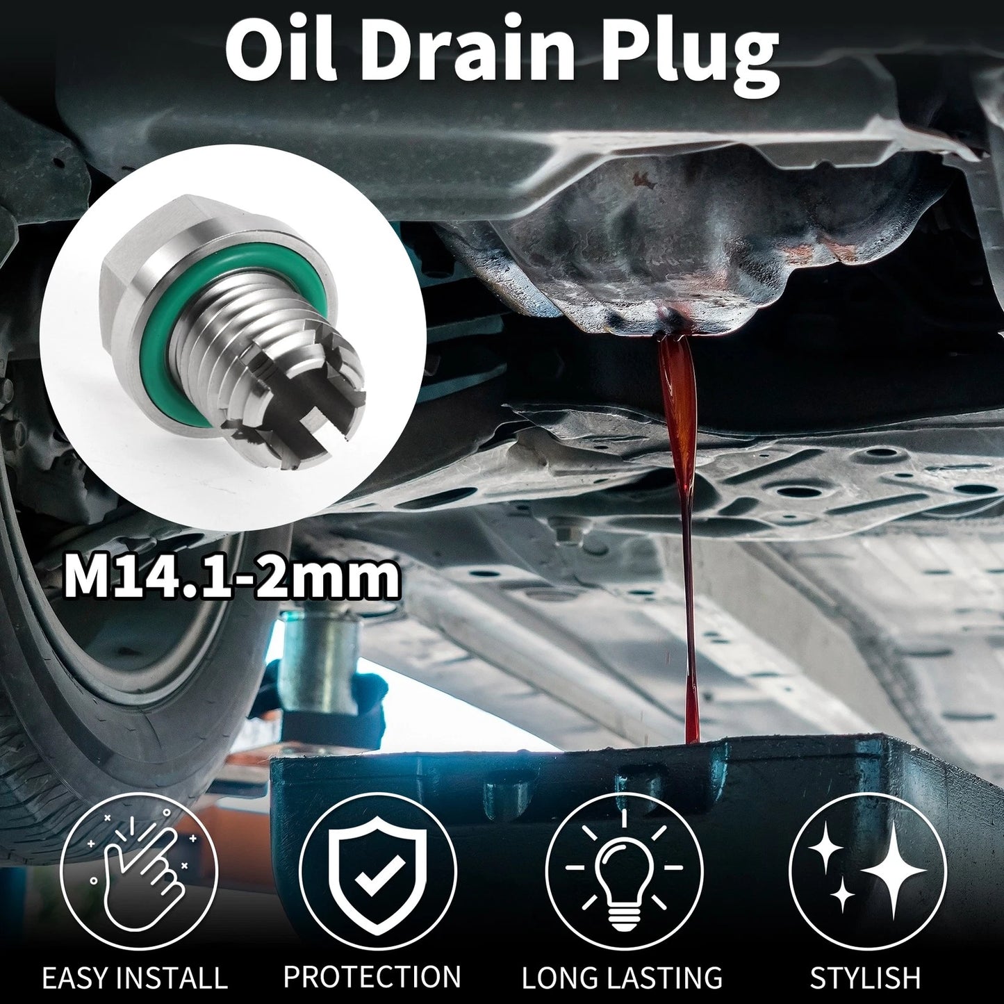 Set of 1 M14.1-2mm Copper Oil Drain Plug with Gasket for Car Motorcycle