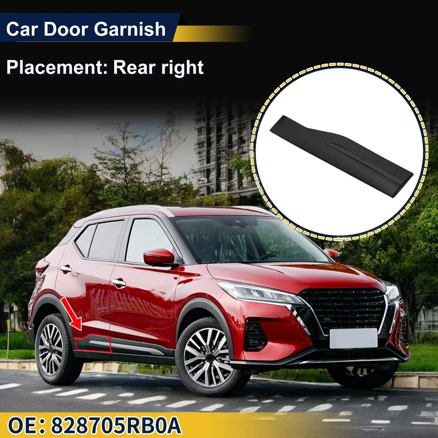 Rear Right Door Side Lower Trim No. 828705RB0A for Nissan Kicks (2018–2023)