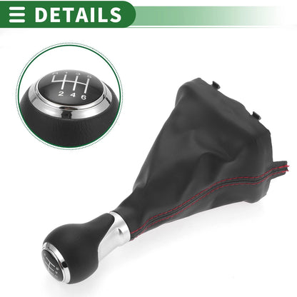 6 Speed Gear Shift Knob with Cover for Audi A3 8P (2003–2013) Chrome Red Black