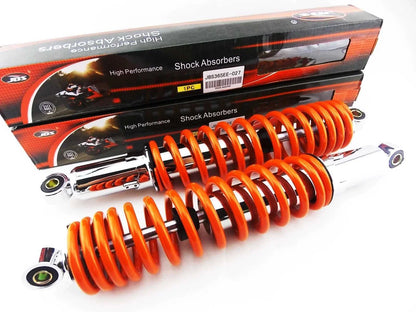 365mm JBS Orange/Chrome Shock Absorbers for Kawasaki KV250 AGI (1983-1988)