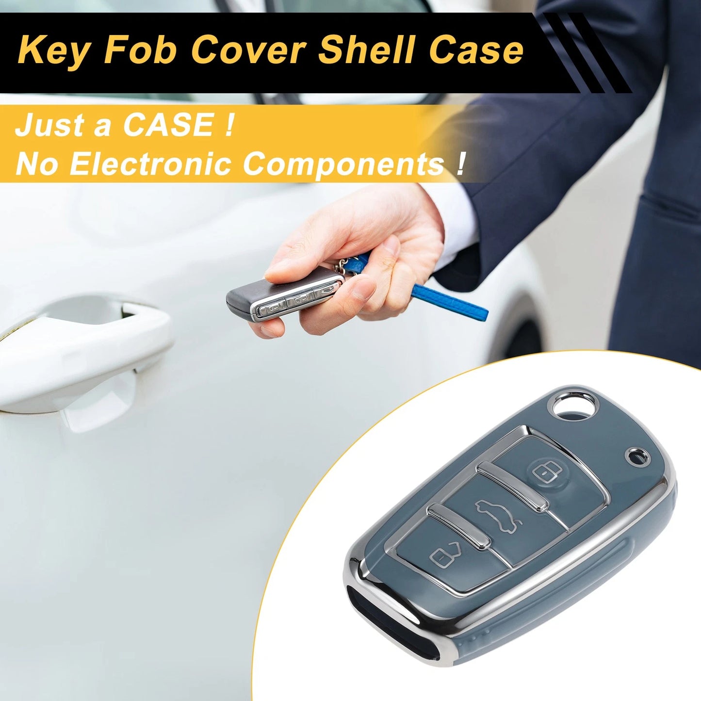 TPU Car Key Case for Audi A1 (2010–2023) - Slate Blue Silver Tone Edge
