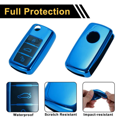 Blue TPU Car Key Case for VW Up (2011–2023) - 3 Buttons