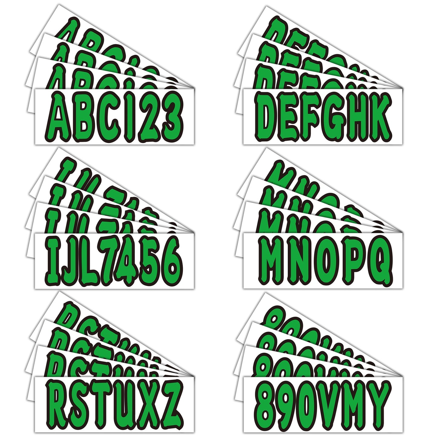 Set of 4 Green Marine Boat Decals A-Z & 0-9 (3")