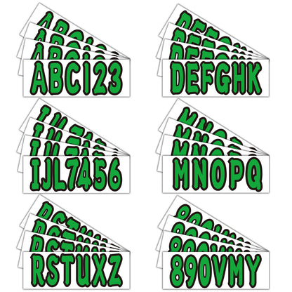 Set of 4 Green Marine Boat Decals A-Z & 0-9 (3")