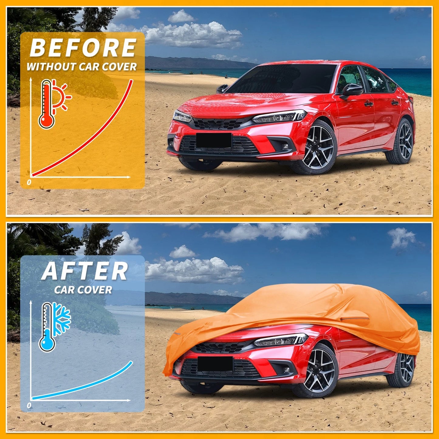 Waterproof Car Cover for Honda Civic (210D-PU, Orange)