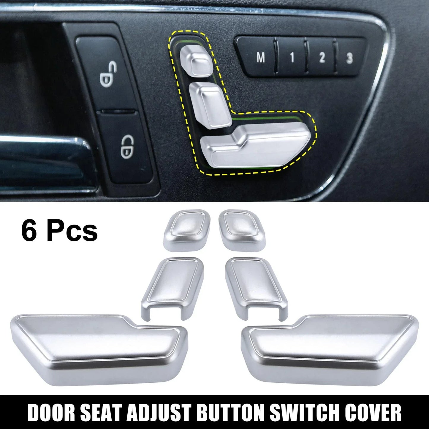 6 x Silver Tone Door Seat Adjust Button Switch Covers for Mercedes Benz B180