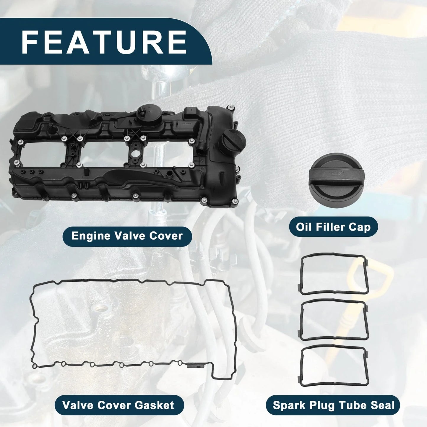 Front Engine Valve Cover with Gasket for BMW 135is Black (2013)