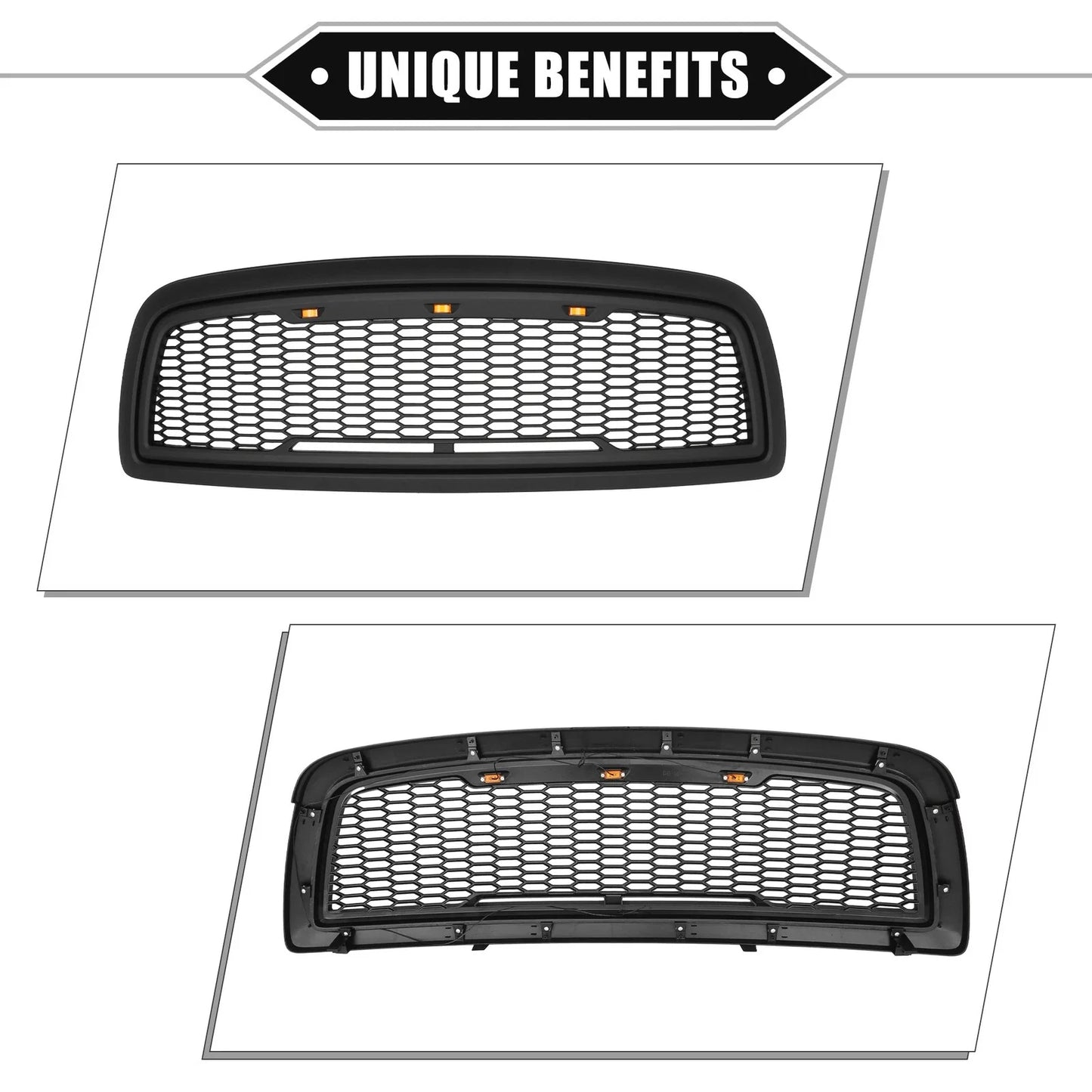 Front Grille Assembly with LED Lights for Dodge Ram 3500 (2010) Matte Black