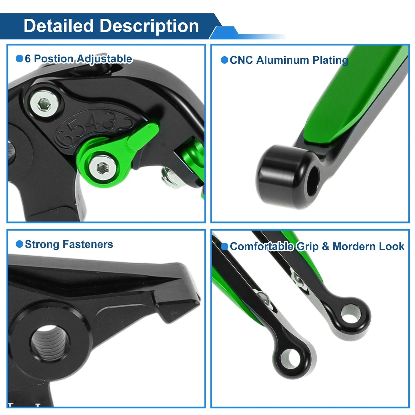 Adjustable Brake Clutch Lever for Kawasaki Ninja 650R (2006–2018) Black Green