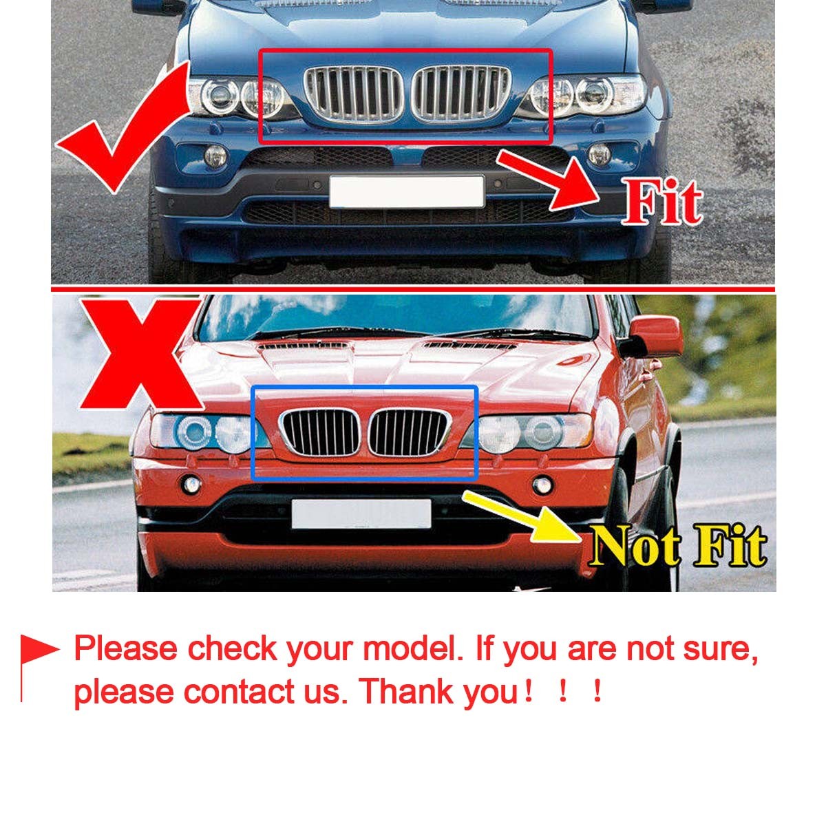 2X Chrome Front Bumper Grille for BMW X5 (2004–2006)