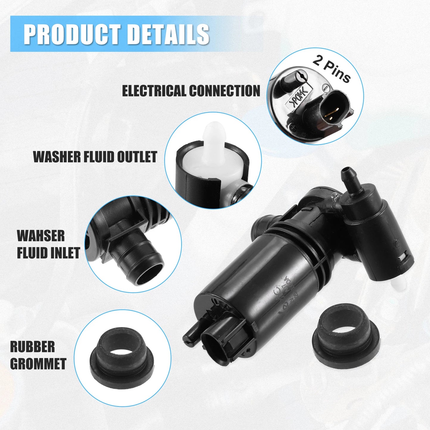 Set of 1 Windshield Washer Motor Pump with Grommet for Nissan Rogue Sport (2017–2022)