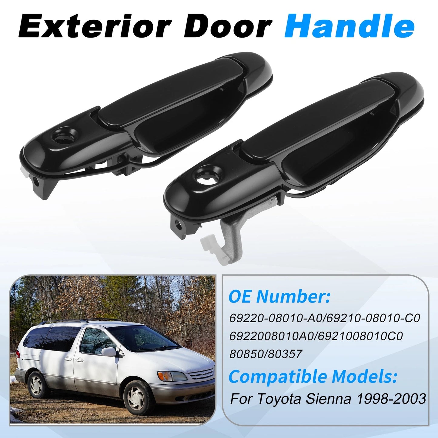 Exterior Door Handle No. 69220-08010-A0 for Toyota Sienna (1998–2003) Black 1 Pair