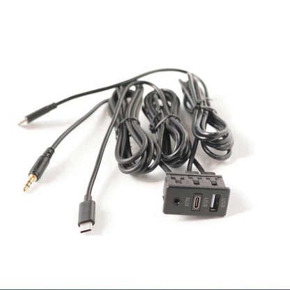 Dual Type-C to USB & RCA Audio Input AUX Port Panel Cable Adapter for Car