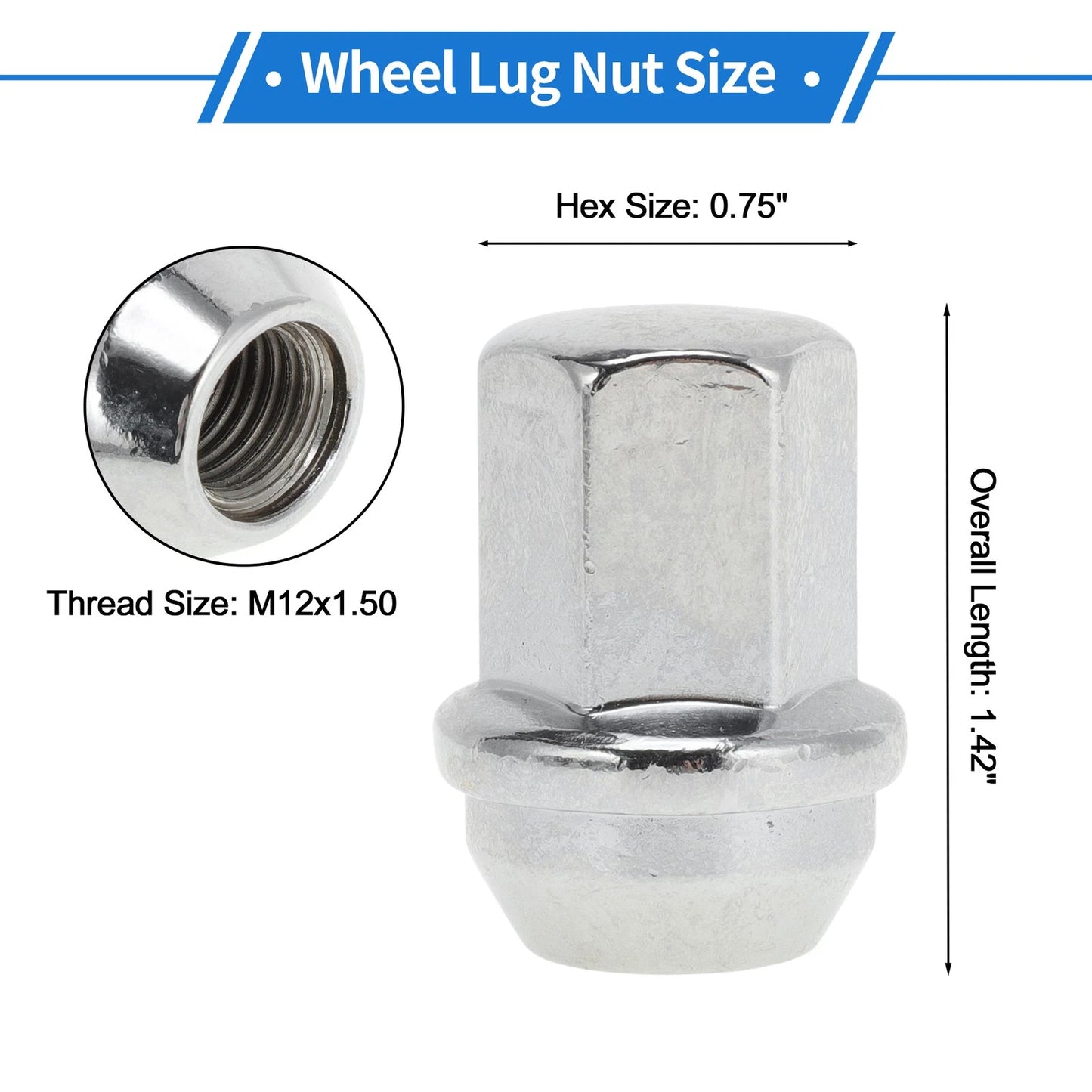 20 Pcs M12x1.50 Wheel Lug Nuts for Chevrolet Impala (2008–2009) No.6112631/611263