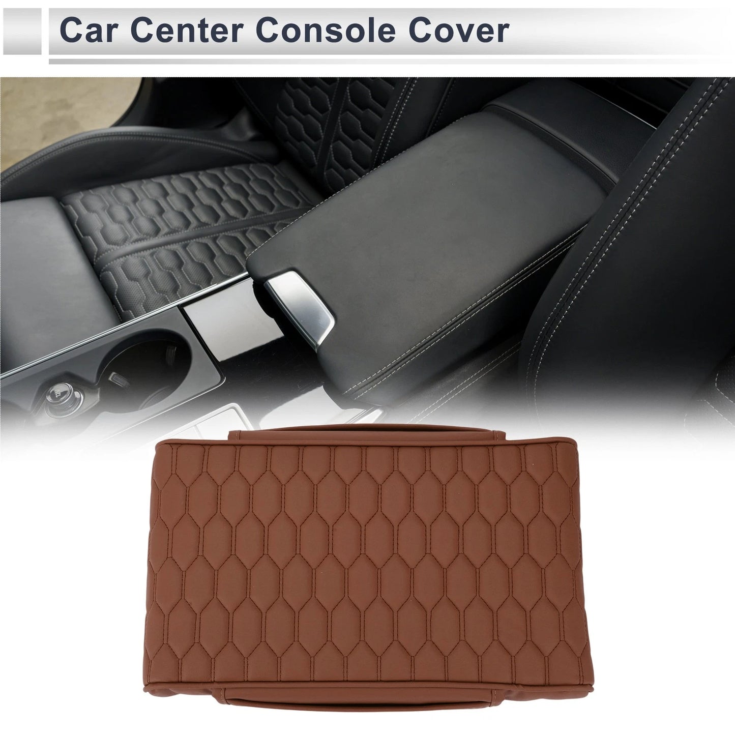 Center Console Cover for Car (13.39"x9.06"x2.36", Light Brown)