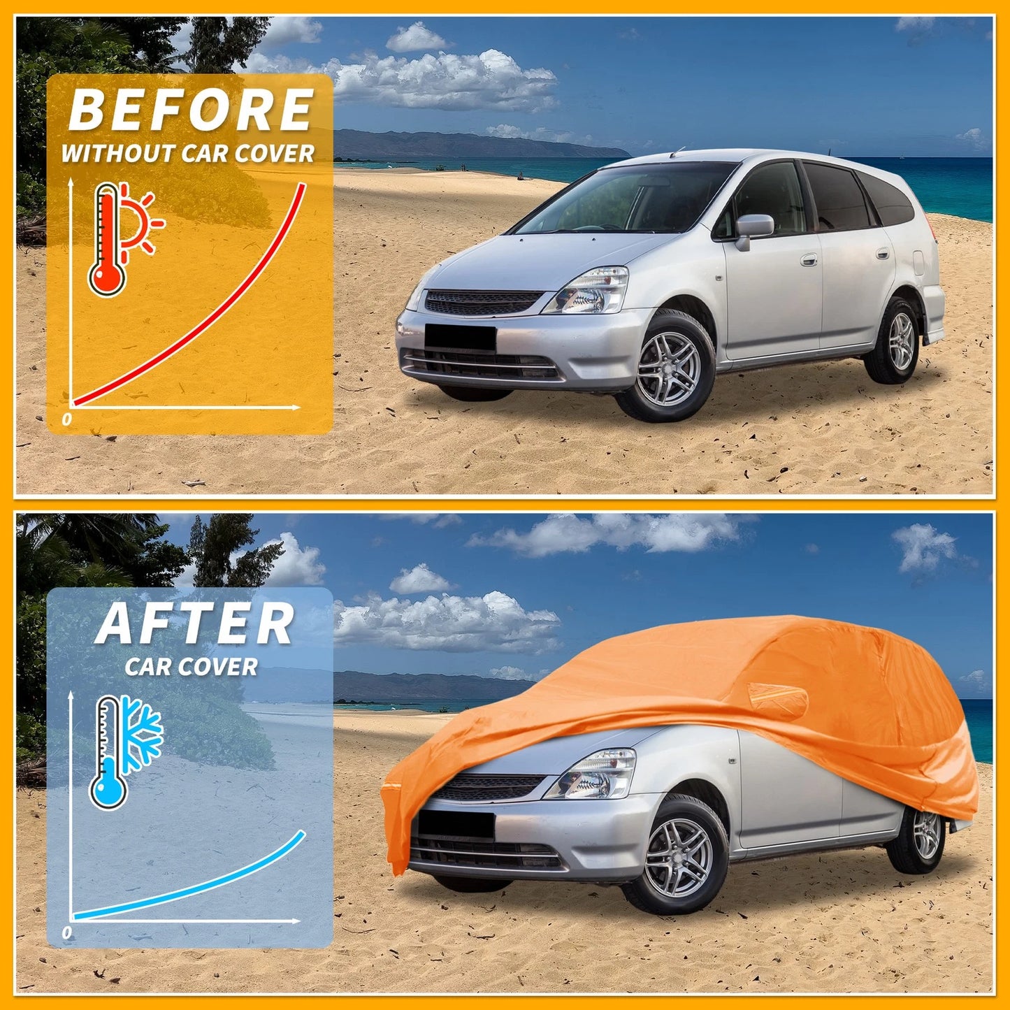 Waterproof Car Cover for Honda Odyssey (2018–2023) 210D-PU, Orange, Zipper