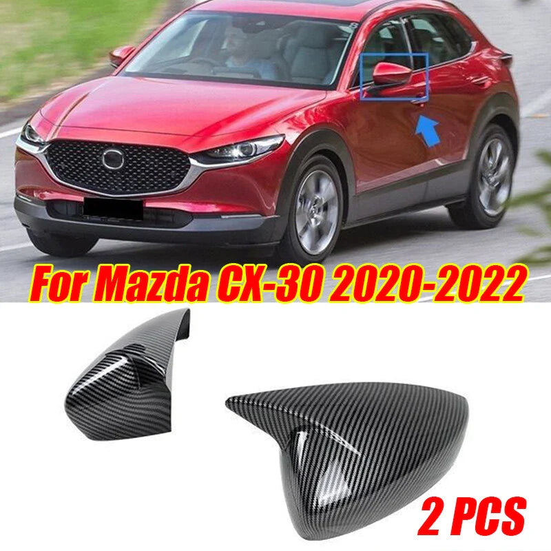 2 x Carbon Fiber Ox Horn Mirror Cover Trim for Mazda CX-30(2020–2022)