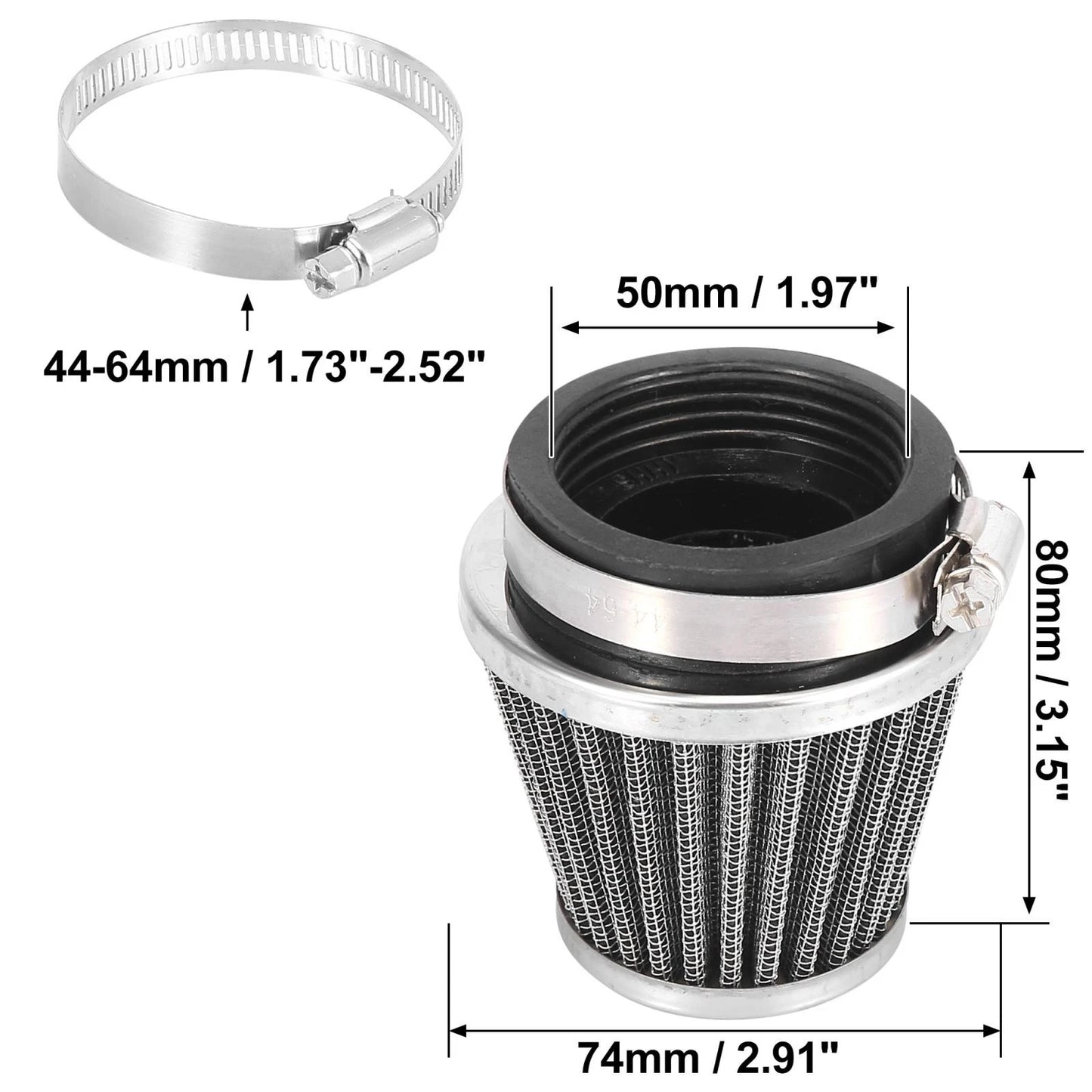 Set of 4 Universal 50mm Motorcycle Air Filters Round Tapered Black