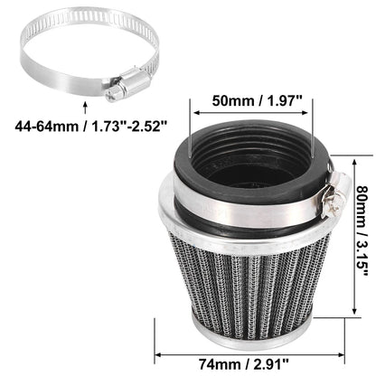 Set of 4 Universal 50mm Motorcycle Air Filters Round Tapered Black
