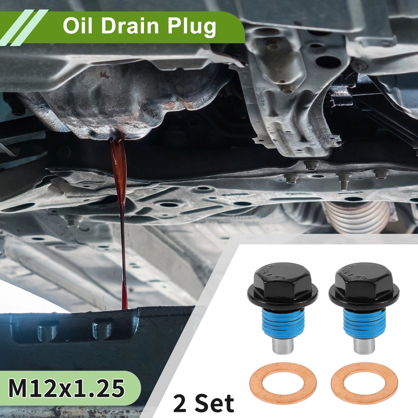 Set of 2 M12x1.25 Copper Oil Drain Plug with Gasket for Car Motorcycle