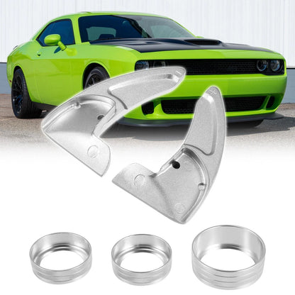 Silver Tone Inner Paddle Shifter Set & AC Volume Knob Cover for Dodge Charger