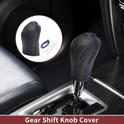 1Pc Gear Shift Knob Cover for Nissan Maxima (2016–2023) Black Blue Faux Leather