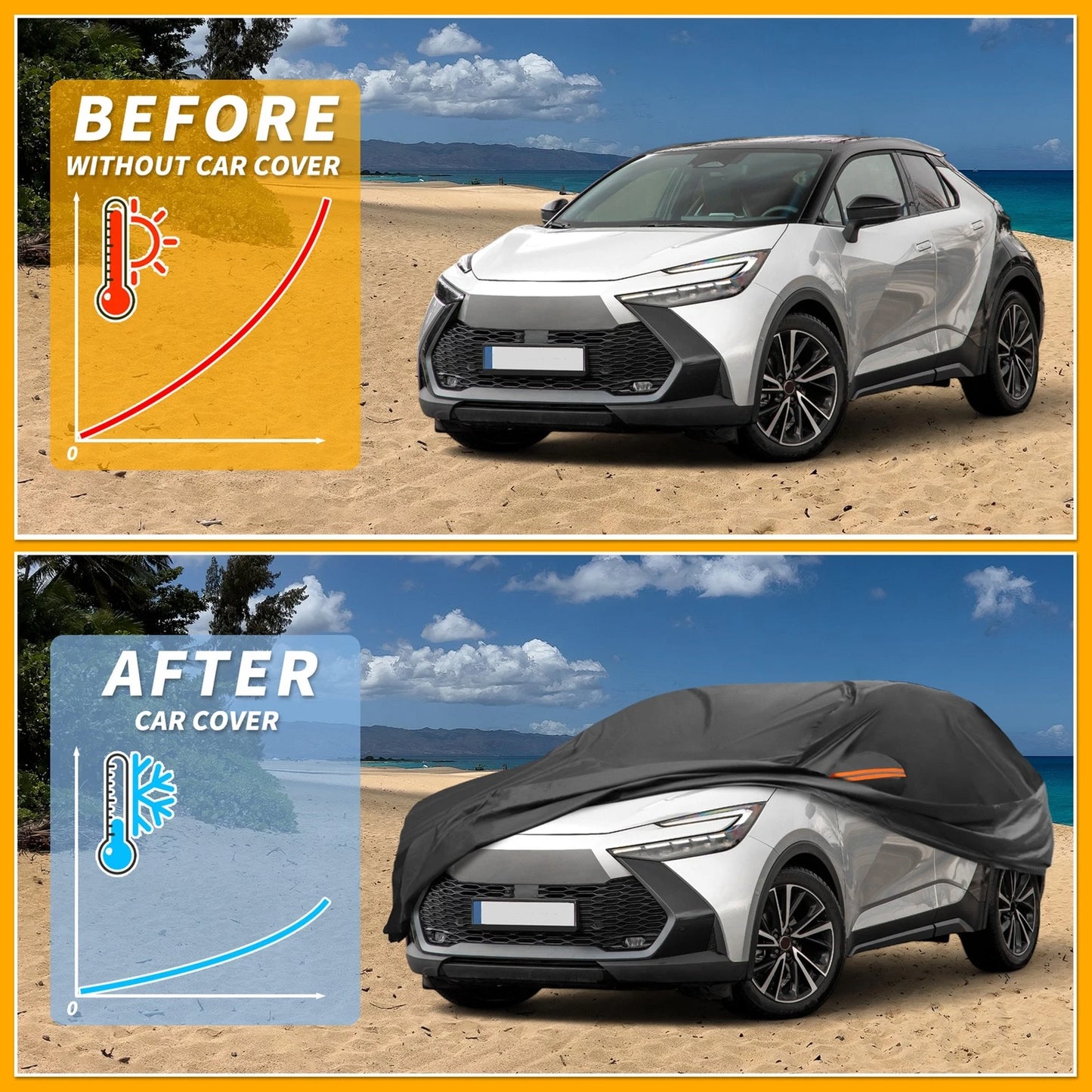 Waterproof Car Cover for Toyota C-HR (2017–2023) 210D-PU with Zippers