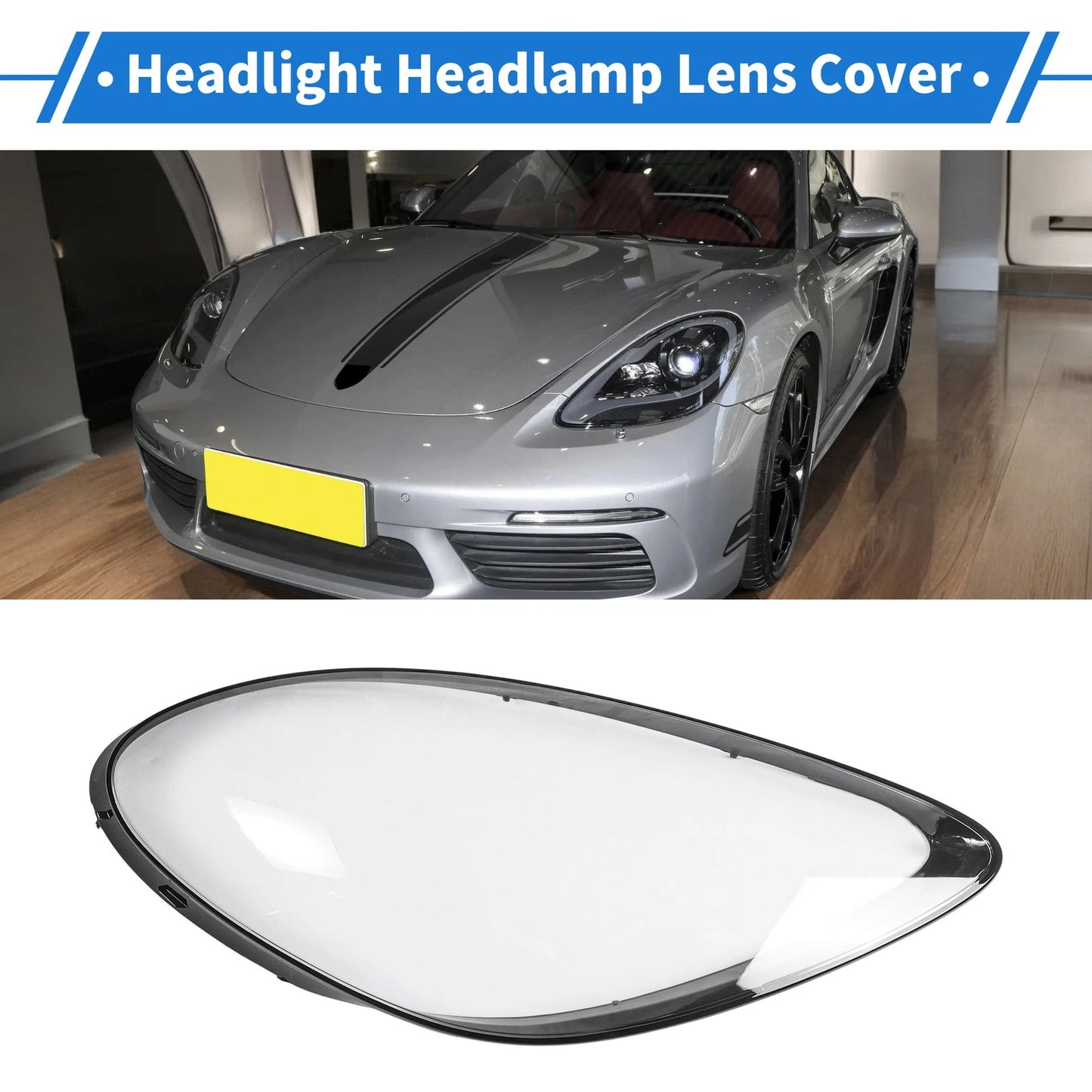 1 Pcs Headlight Lens Cover for Porsche 718 (2017–2022) Clear Black