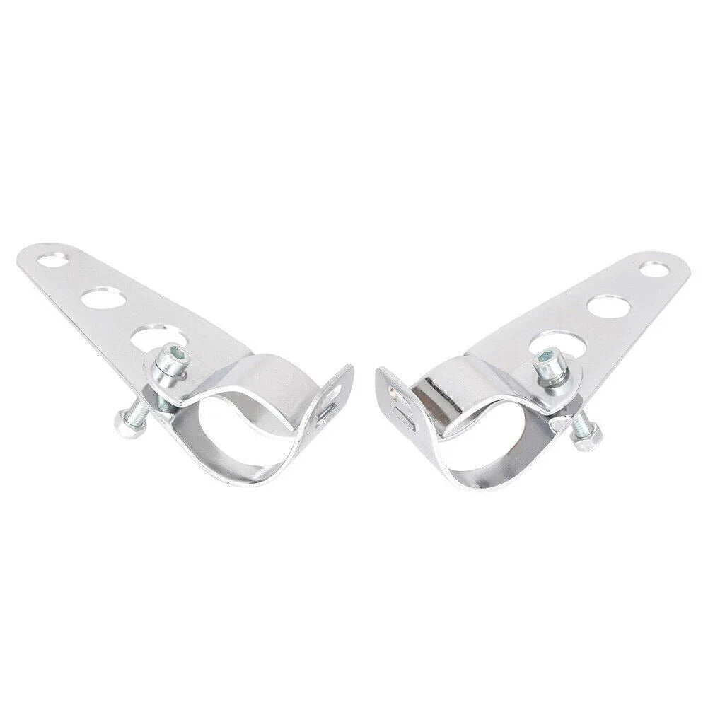 Fork Mount Headlight Brackets for Cafe Racer Bobber Chopper Silver