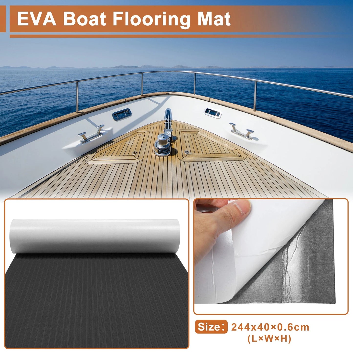EVA Boat Flooring Strip 96.06"L x 15.75"W - Black