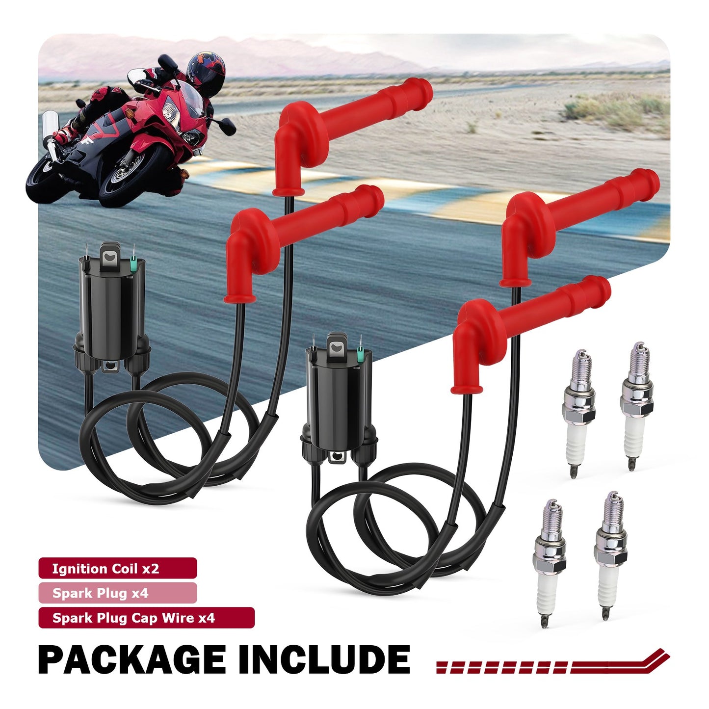 Set of 2 Ignition Coils & Spark Plugs for Honda CBR600F3 CBR600F2 (1991–1998)