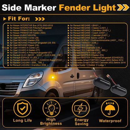 Side Marker Fender Light for Nissan Interstar Bus (2003–2010) Smoked Lens 1 Pair