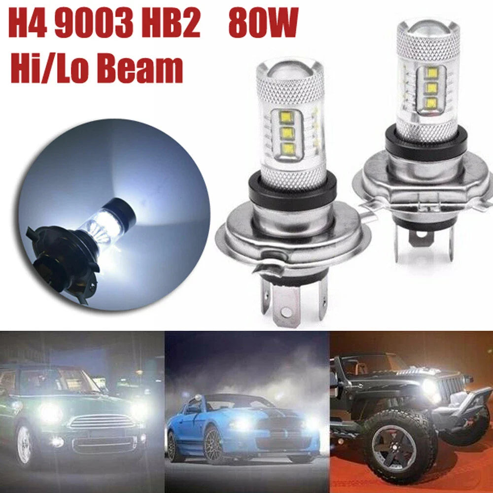 2 x H4 9003 HB2 60W 1800LM LED Headlight Lamp Globes Hi-Lo Beam for Vehicle