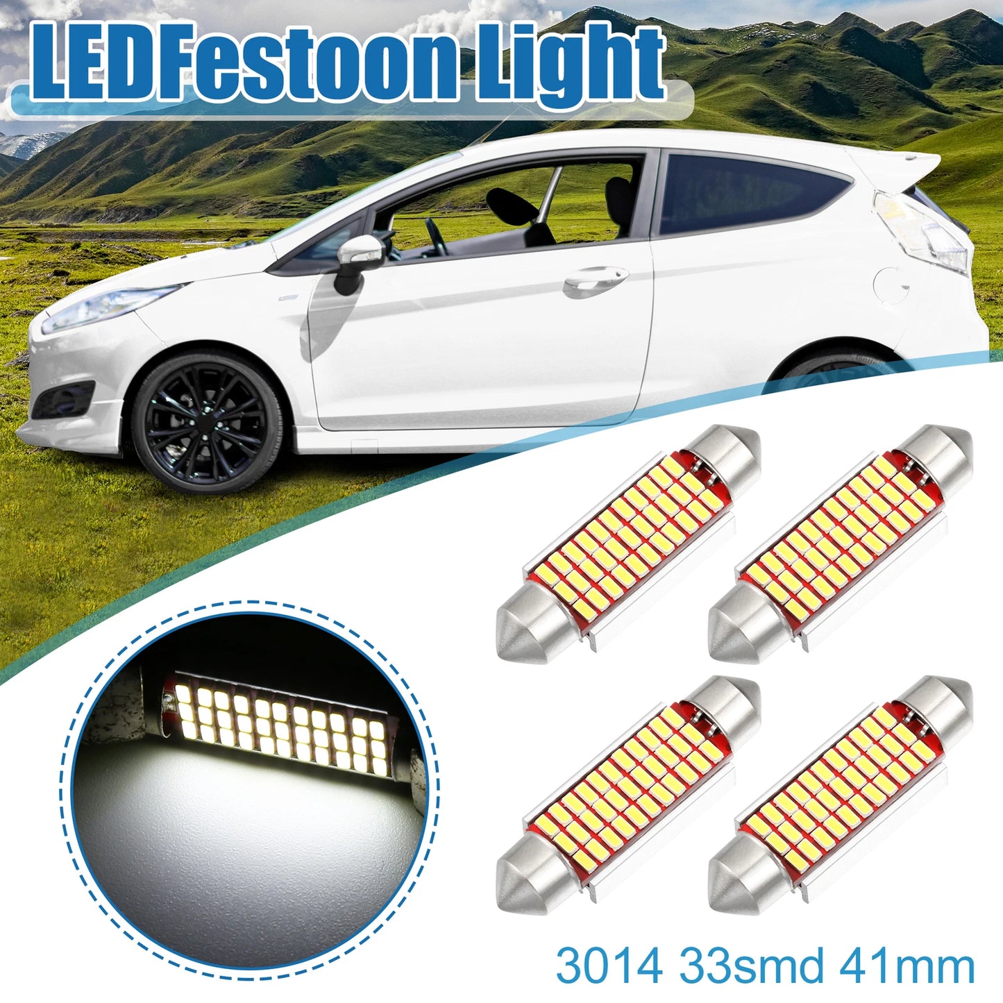 Set of 4 LED Festoon Lights 41mm 211 212 33SMD 3014 Chipsets