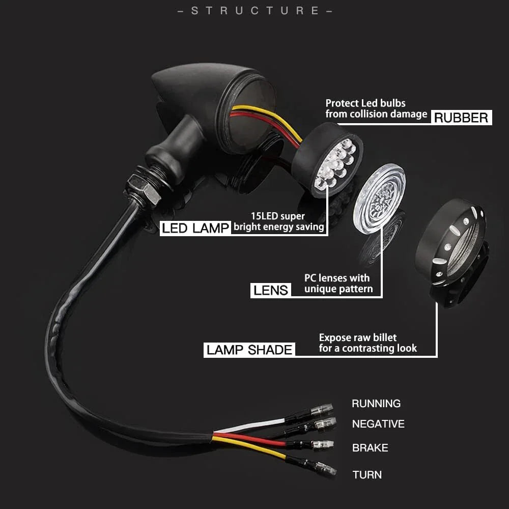 LED Turn Signal Lights for Harley Motorcycle - Black Indicator Lamps