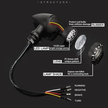 LED Turn Signal Lights for Harley Motorcycle - Black Indicator Lamps