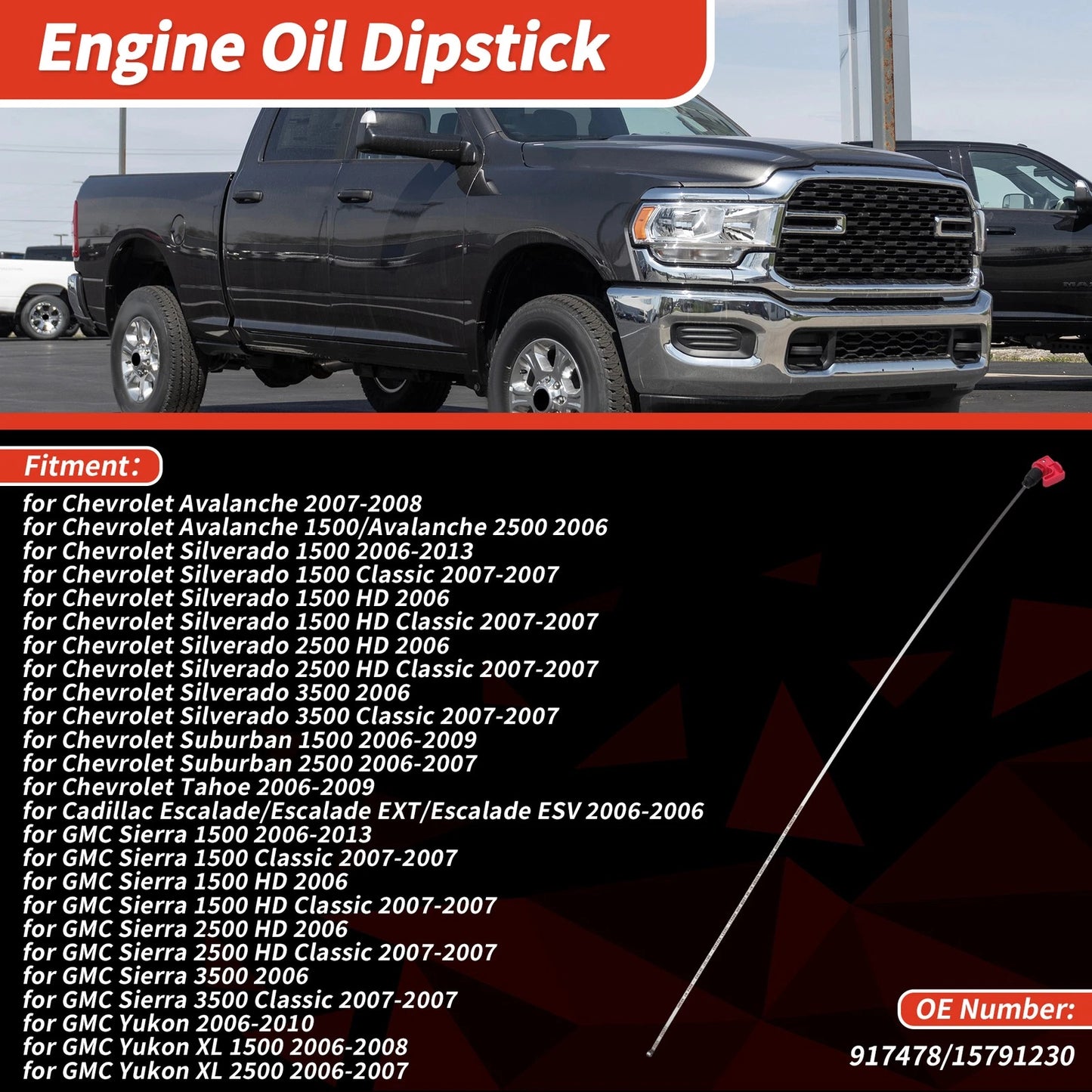 Oil Dipstick No. 917478 for Chevrolet Avalanche (2007–2008) Red 1Pc