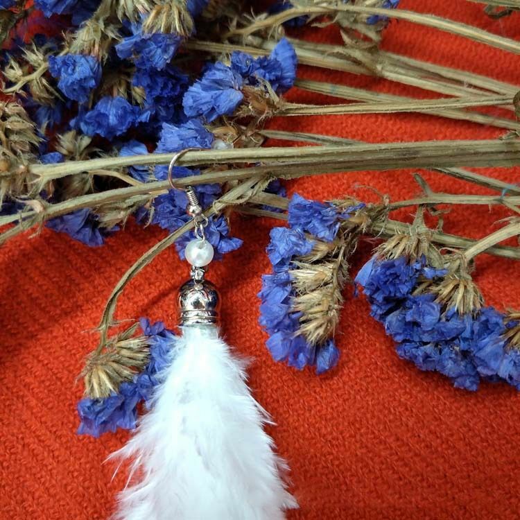 Feather Dangle Earrings for Women - White Long Hook Jewelry
