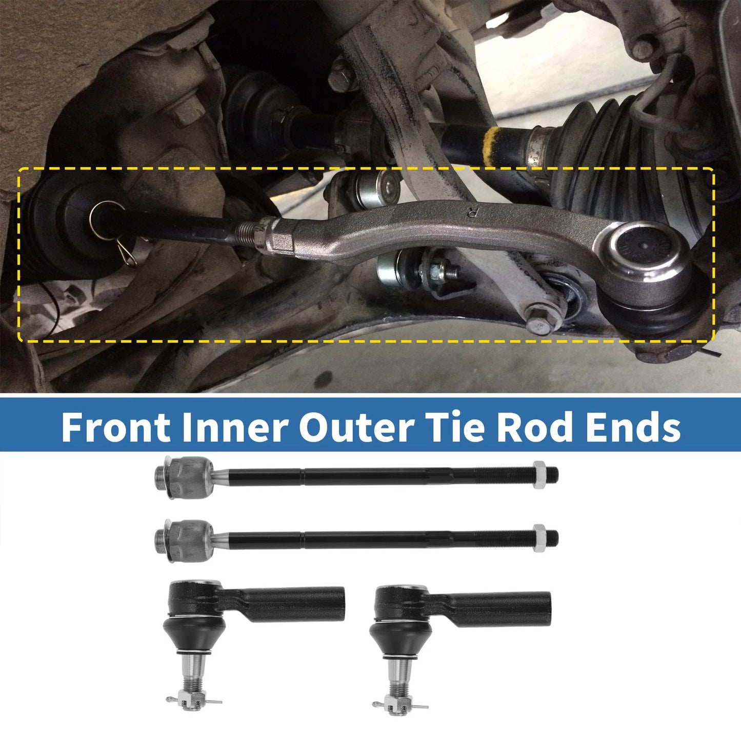 Set of 4 Front Inner Outer Tie Rod End Links for Dodge Ram 1500 (2011–2015)